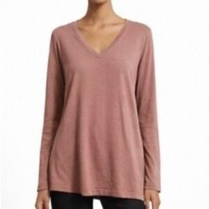 J. Jill Womens Mauve Cotton Blend V-Neck Long Sleeve Tunic Sweater Large L